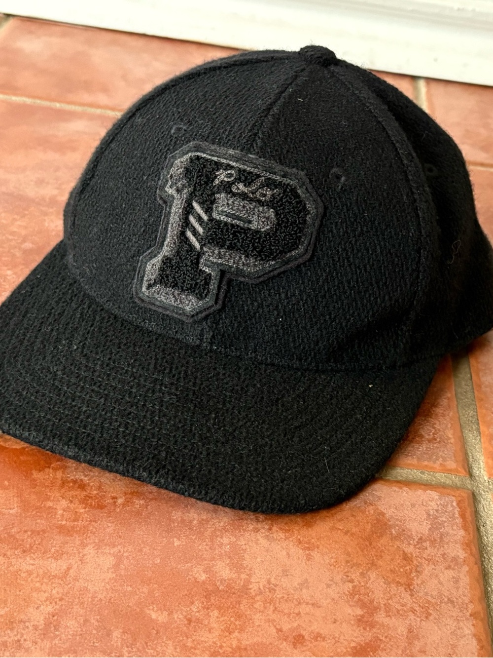 Polo Ralph Lauren Baseball Hat Cap Size SMALL Fitted Black Wool P PATCH Varsity